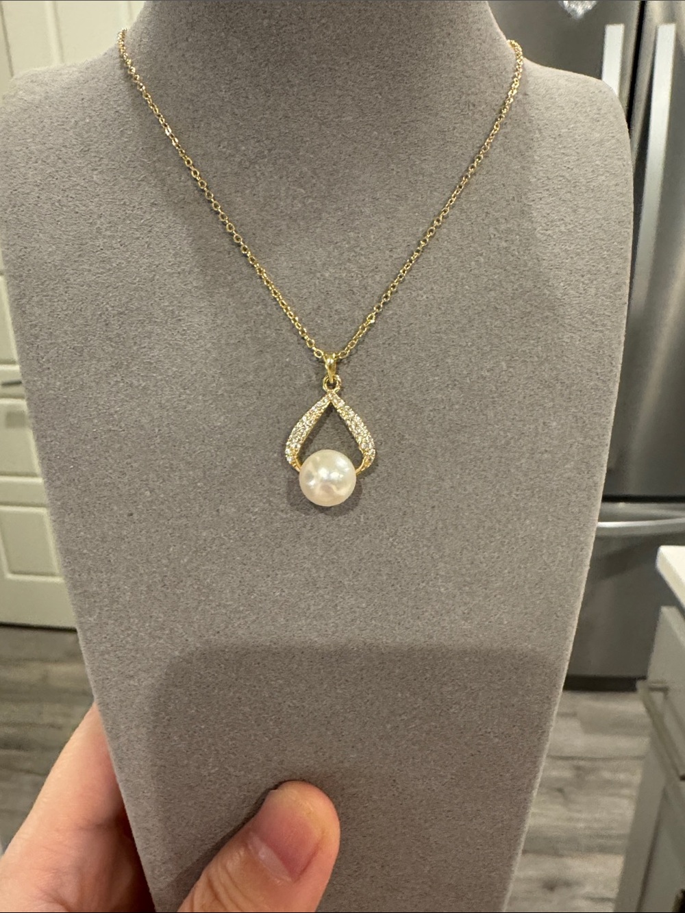 Natural Freshwater Pearl Teardrop CZ Necklace – 14K Gold Filled for rimsha